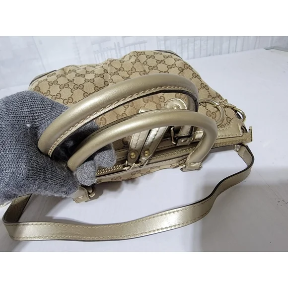 GUCCI Monogram Medium Sukey Satchel Bag Golden Beige